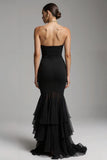 Black Mermaid Sweetheart Sweep Train Maxi Formal Dress with Ruffles