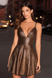 Simple Coffee A Line Spaghetti Straps Short Homecoming Dress