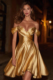 Simple Gold Off The Shoulder A Line Short Homecoming Dress