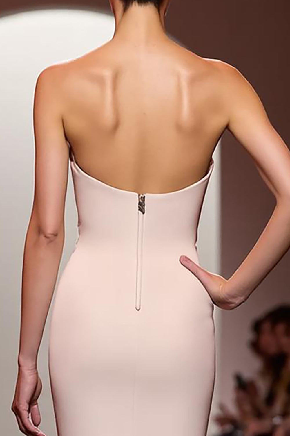 Champagne Mermaid Satin Strapless Long Evening Dress