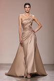 Champagne Satin Ruched Long Evening Dress