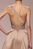 Champagne Satin Ruched Long Evening Dress