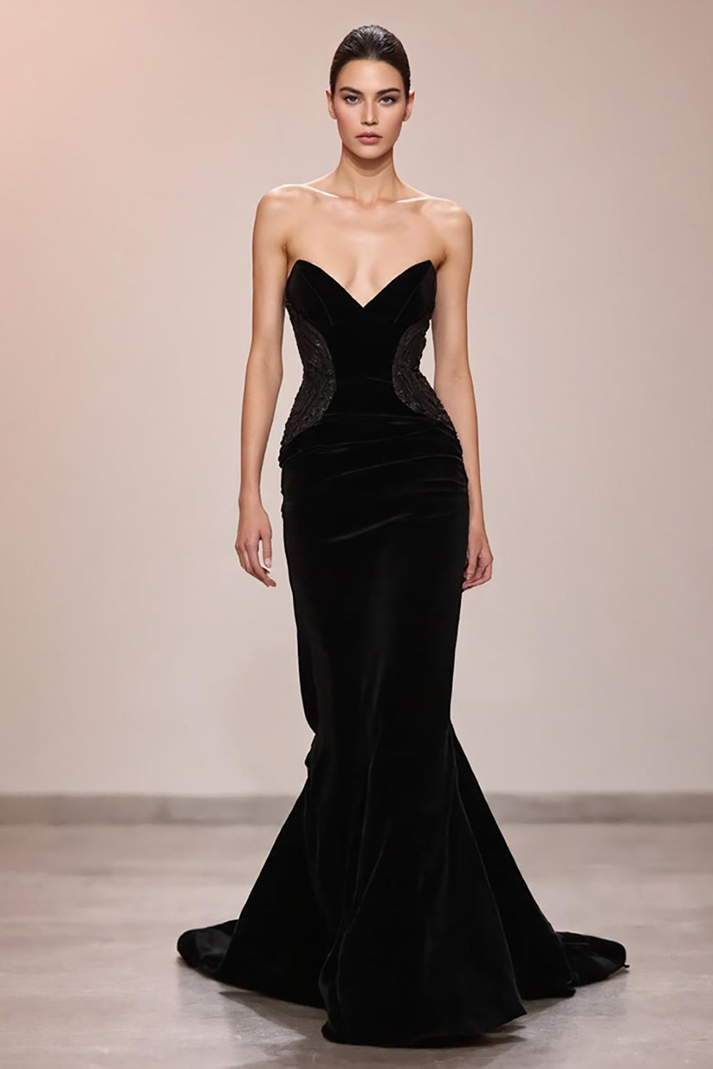 Black Velvet Mermaid Strapless Long Evening Dress