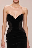 Black Velvet Mermaid Strapless Long Evening Dress
