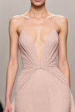 Ivory A Line Satin Ruched Spaghetti Straps Long Evening Dress