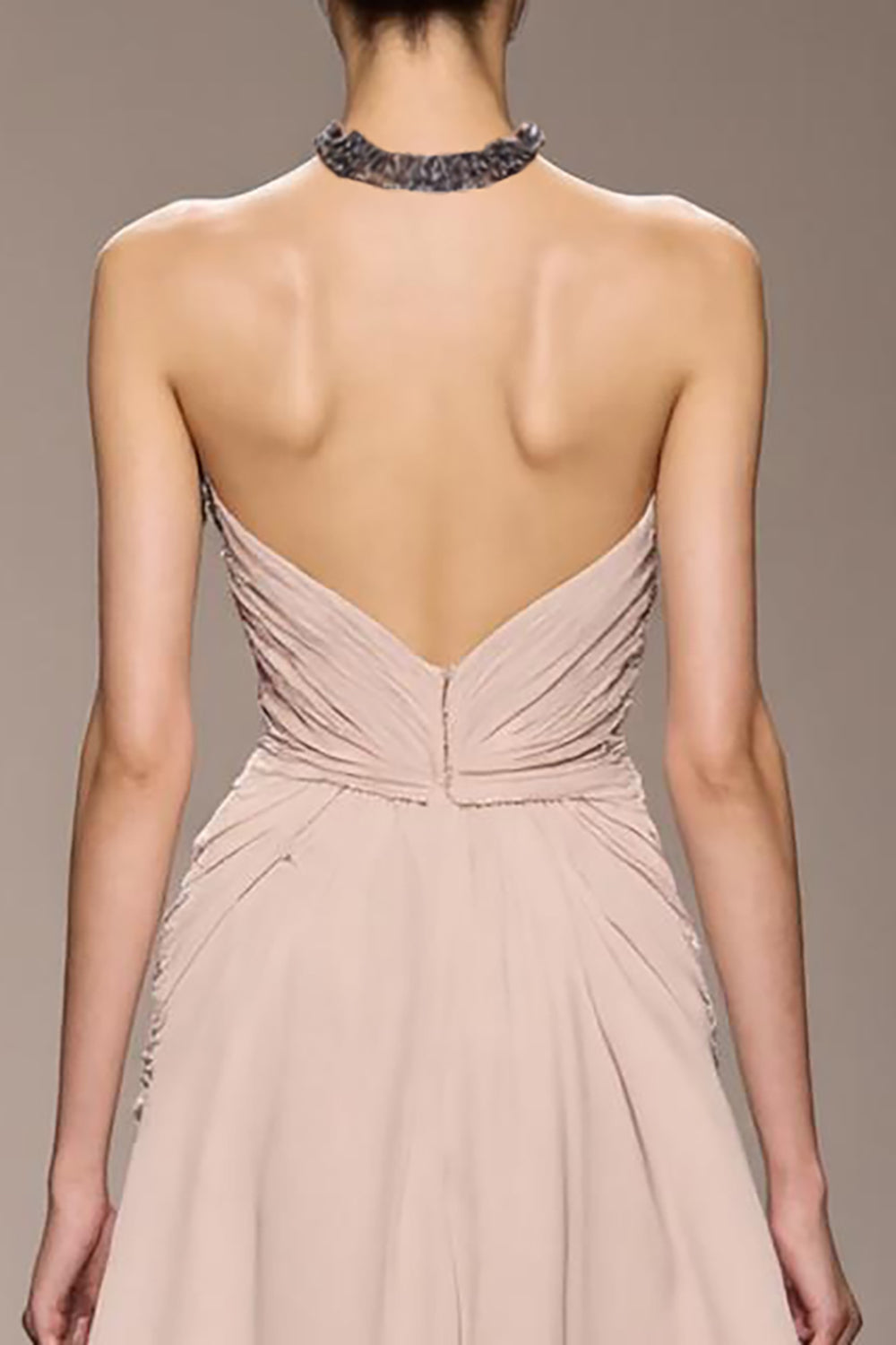 Champagne Satin Halter Long Evening Dress With Beading