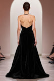 Black Velvet A Line Halter Long Evening Dress