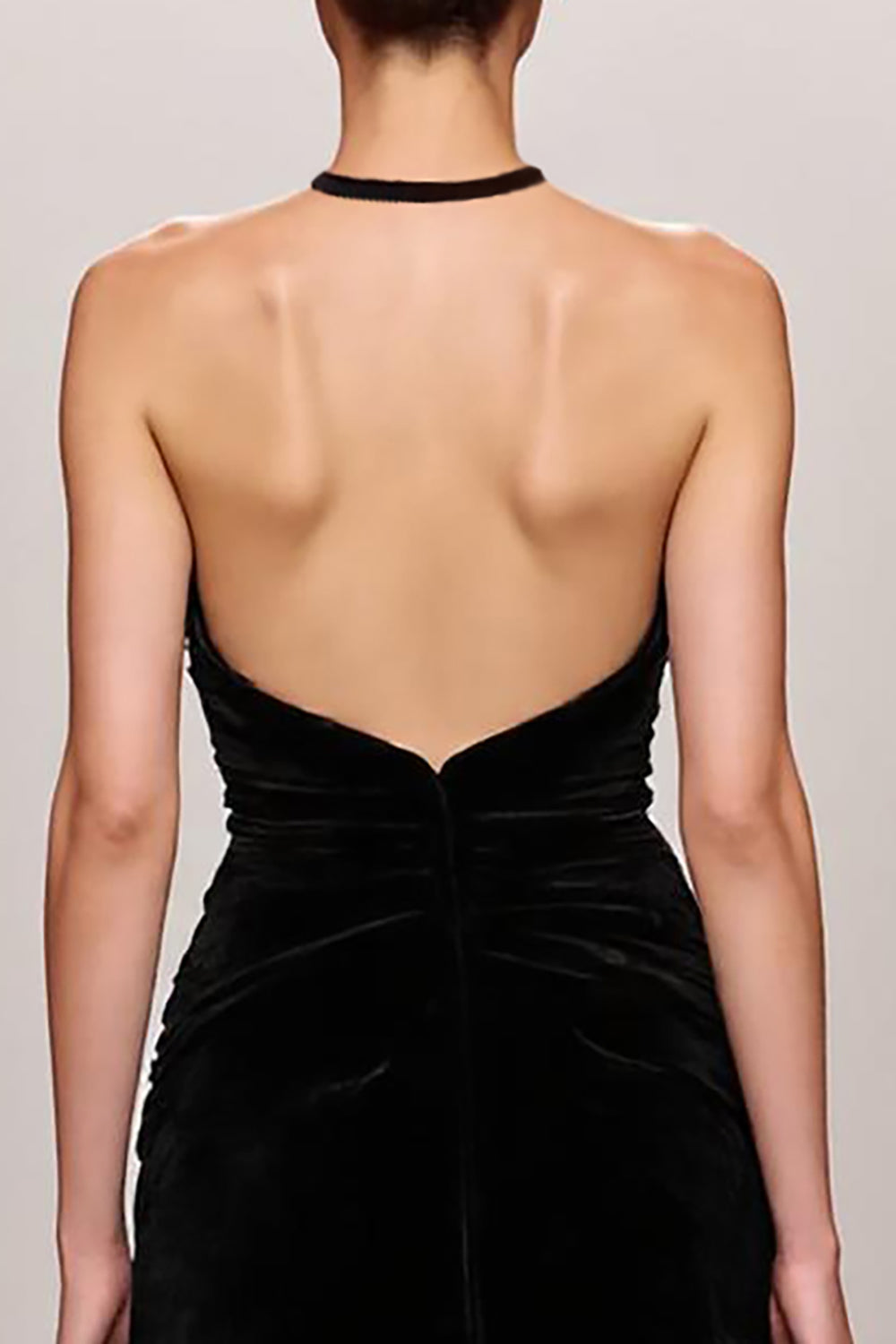 Black Velvet A Line Halter Long Evening Dress