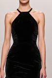 Black Velvet A Line Halter Long Evening Dress