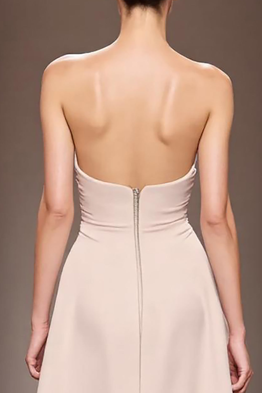 Champagne Satin Mermaid Strapless Ruched Long Evening Dress