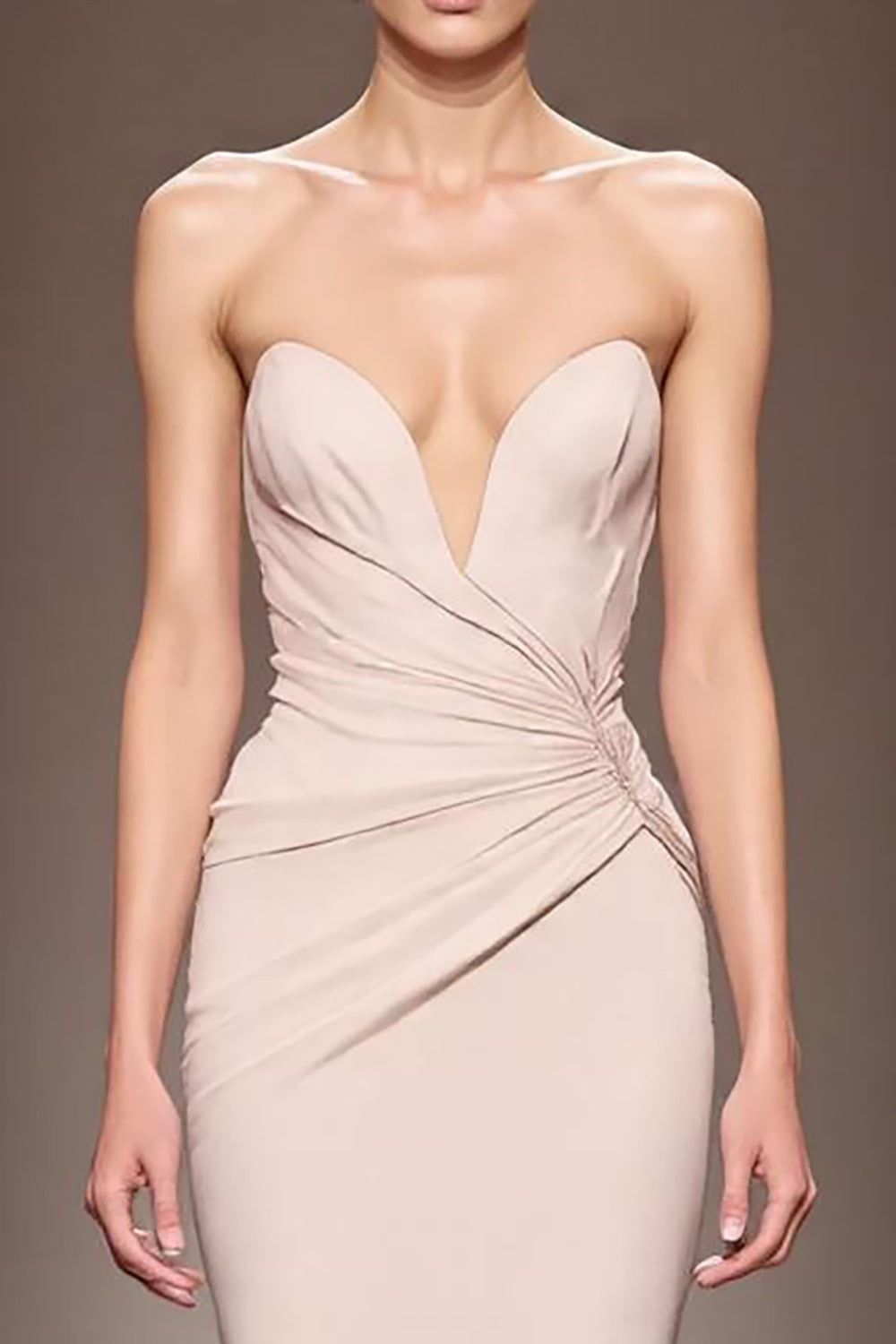Champagne Satin Mermaid Strapless Ruched Long Evening Dress