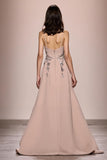 Champagne A Line Long Satin Evening Dress With Slit