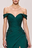 Dark Green Satin A Line Long Evening Dress With Appliques