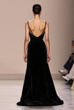 Black Velvet Spaghetti Straps Backless Evening Dress
