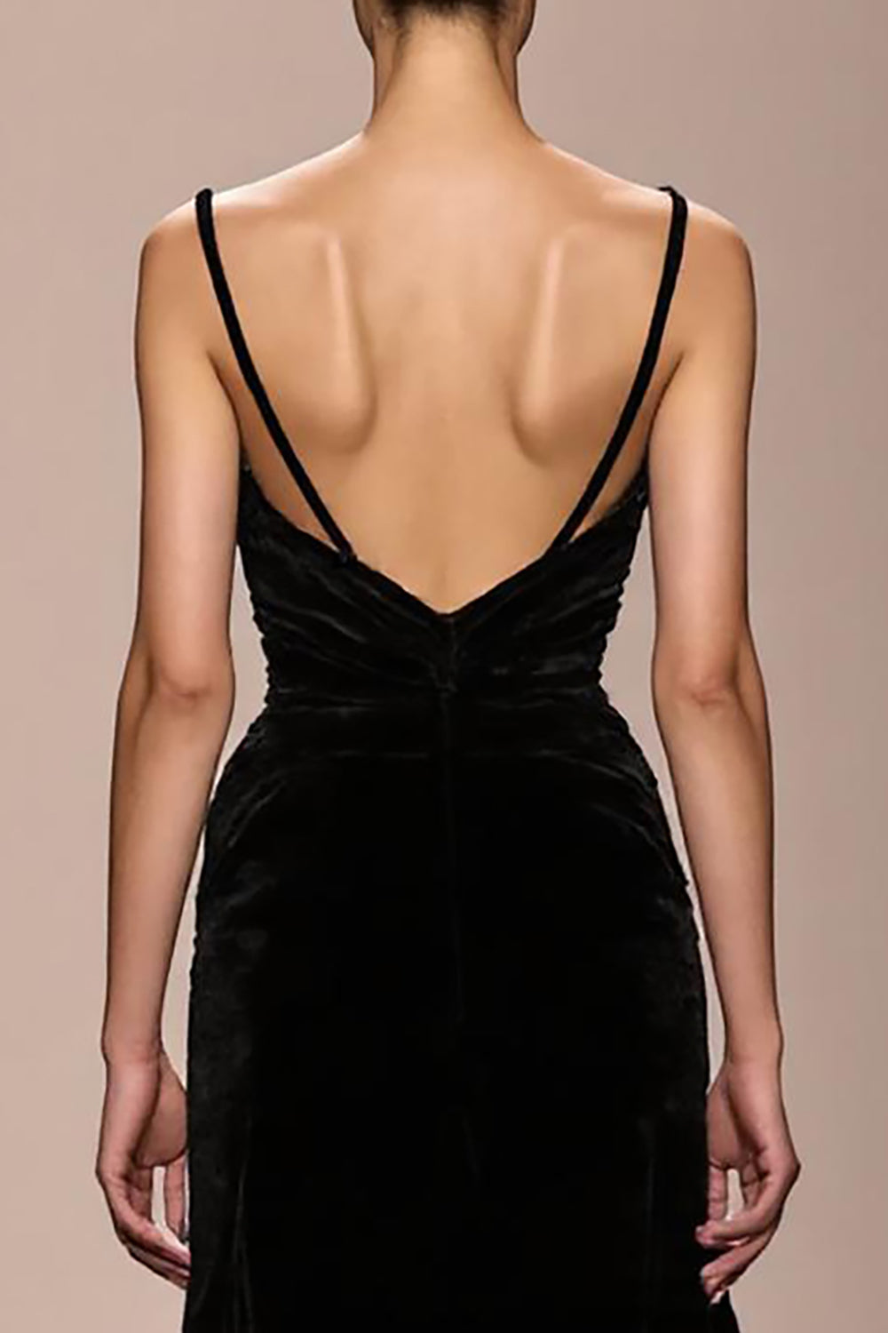 Black Velvet Spaghetti Straps Backless Evening Dress