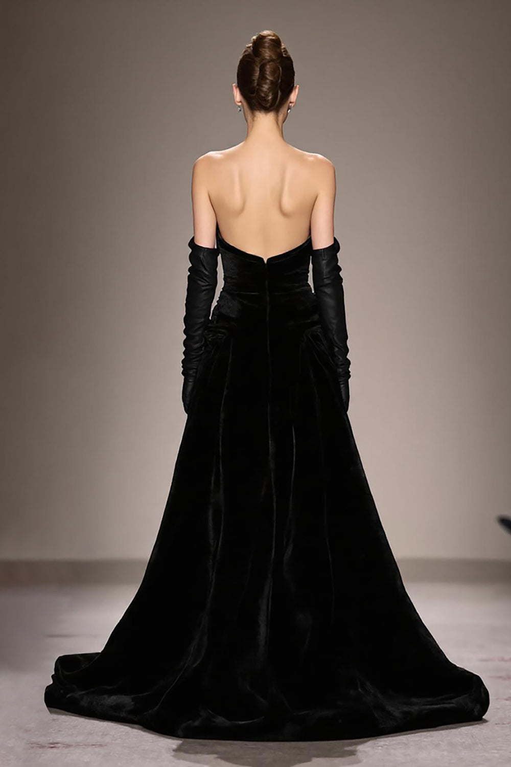 Black Strapless Long Velvet Evening Dress