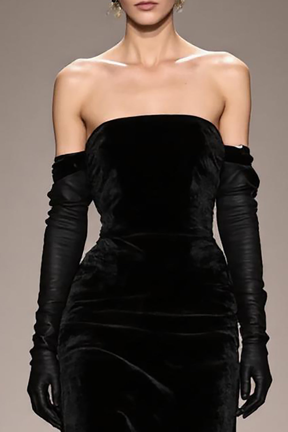 Black Strapless Long Velvet Evening Dress