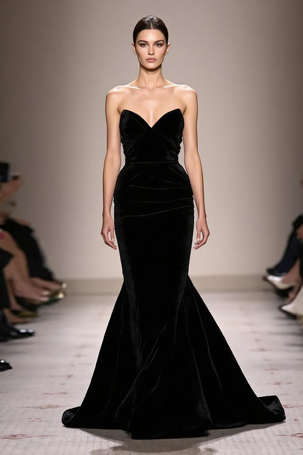 Black Mermaid Velvet Strapless Long Evening Dress