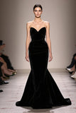Black Mermaid Velvet Strapless Long Evening Dress