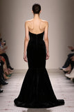 Black Mermaid Velvet Strapless Long Evening Dress