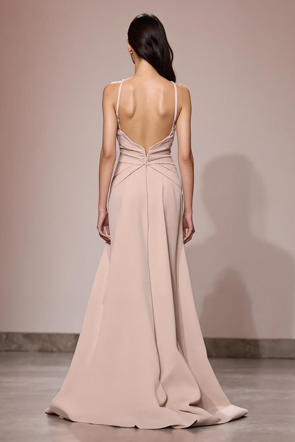 Champagne Satin Ruched Maxi Evening Dress