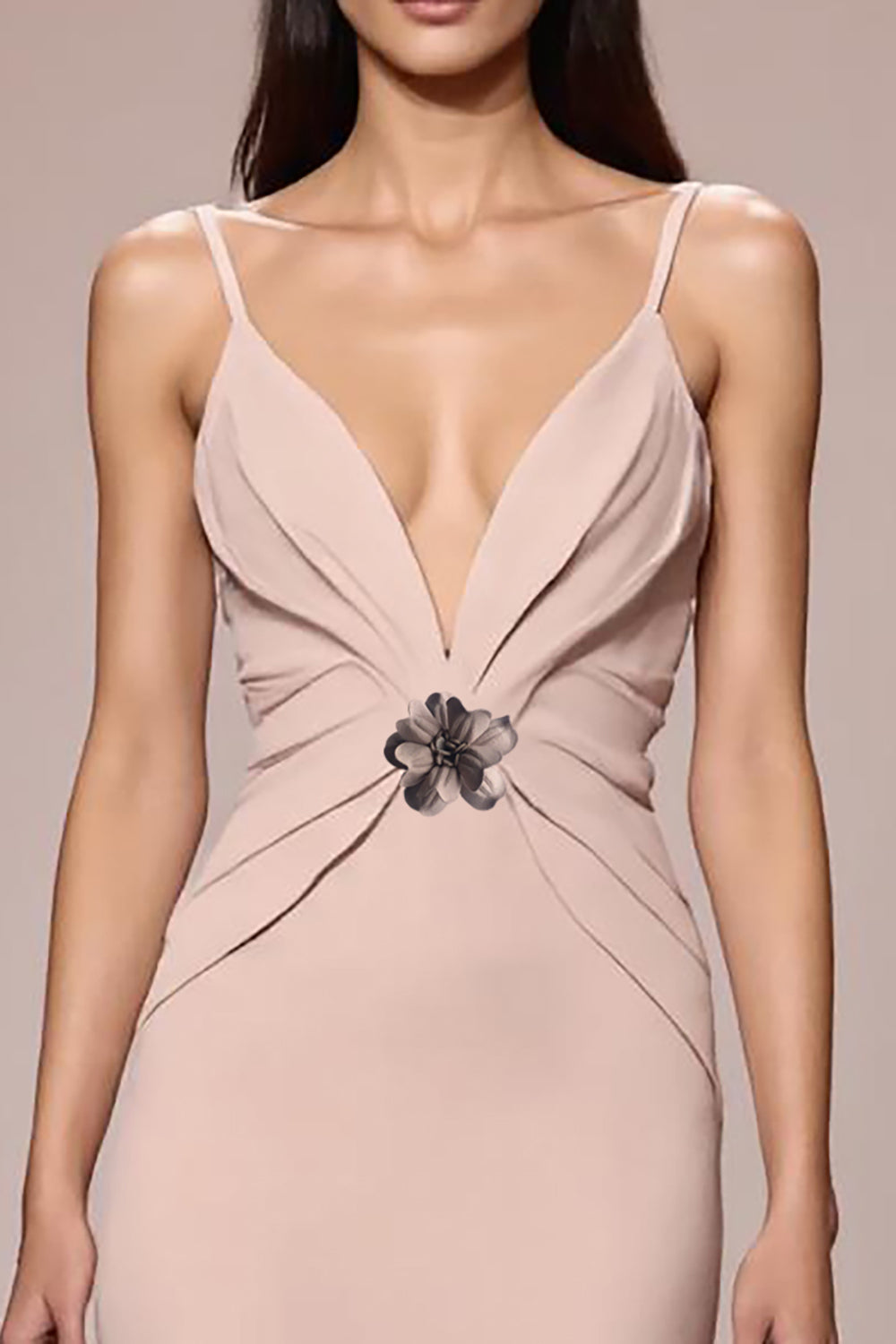 Champagne Satin Ruched Maxi Evening Dress