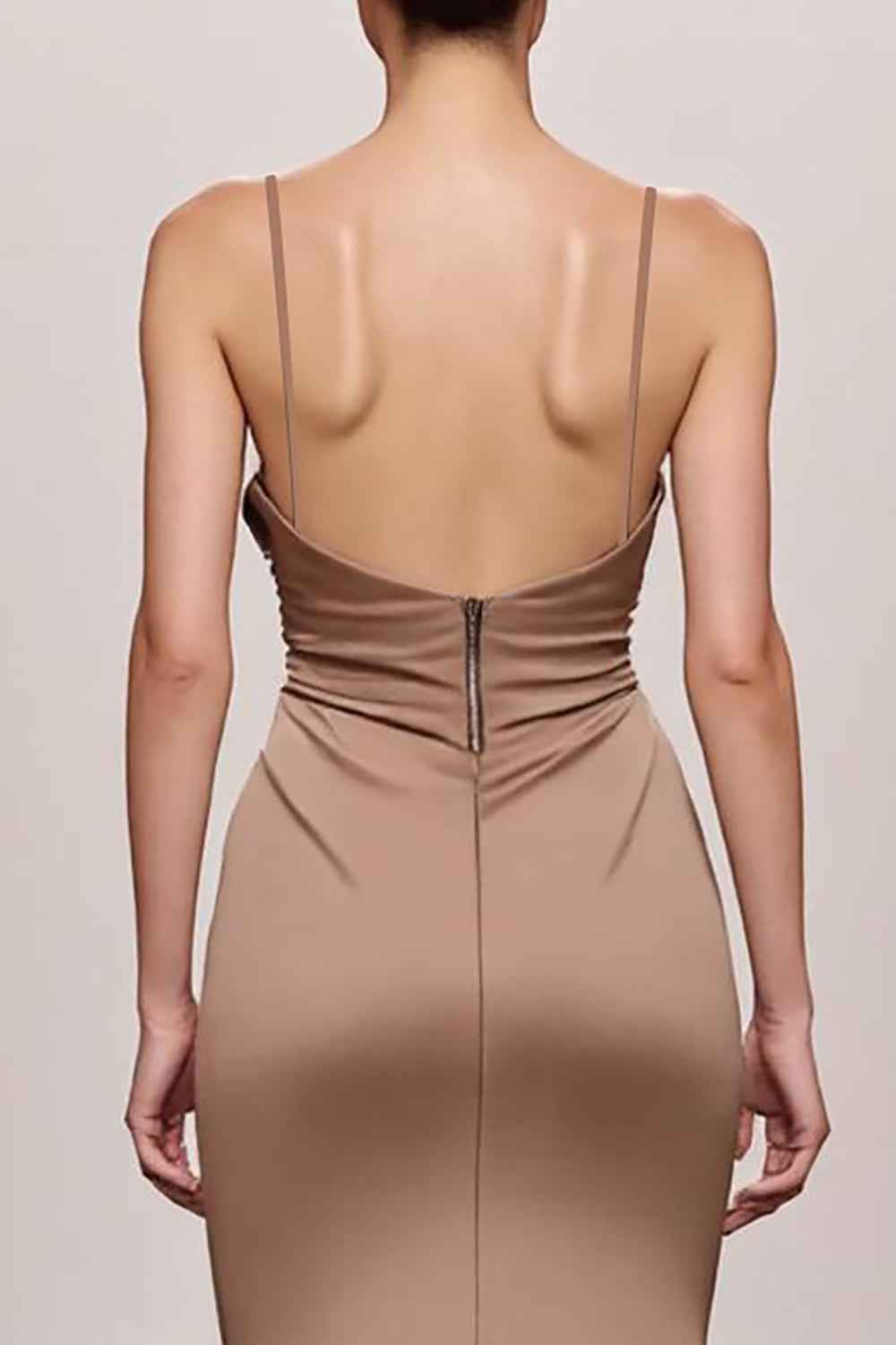 Coffee Satin Mermaid Spaghetti Straps Long Evening Dress