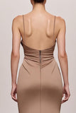 Coffee Satin Mermaid Spaghetti Straps Long Evening Dress