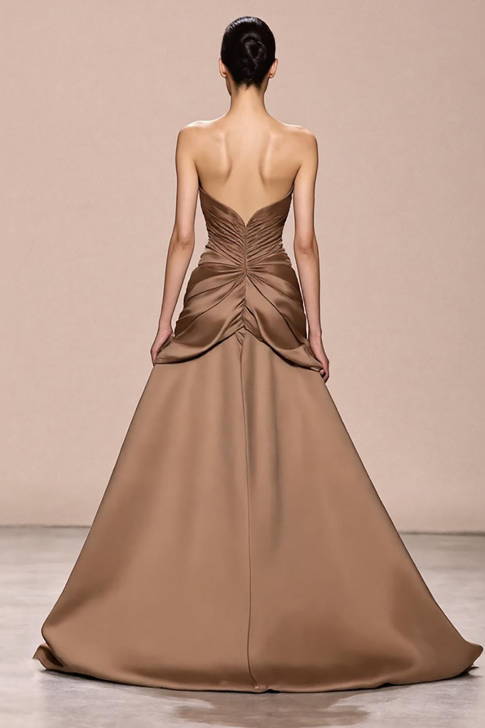 Coffee A Line Satin Strapless Evening Dress