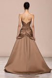 Coffee A Line Satin Strapless Evening Dress