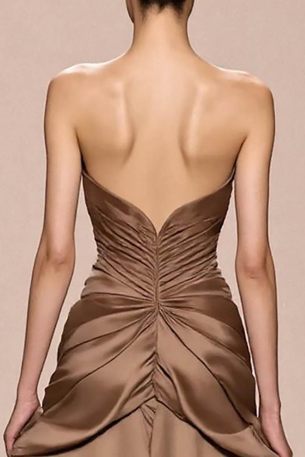 Coffee A Line Satin Strapless Evening Dress