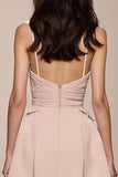 Champagne Satin A Line Ruched Evening Dress With Slit