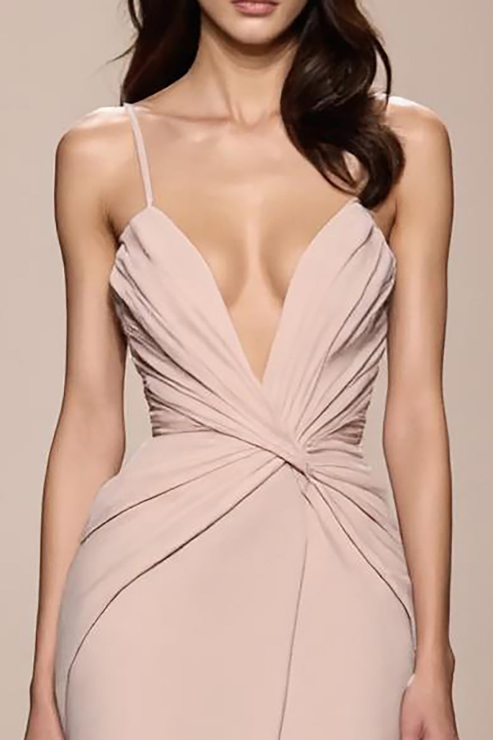 Champagne Satin A Line Ruched Evening Dress With Slit
