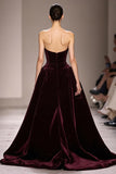 Burgundy Velvet A-Line Spaghetti Straps Evening Dress