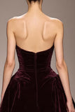 Burgundy Velvet A-Line Spaghetti Straps Evening Dress
