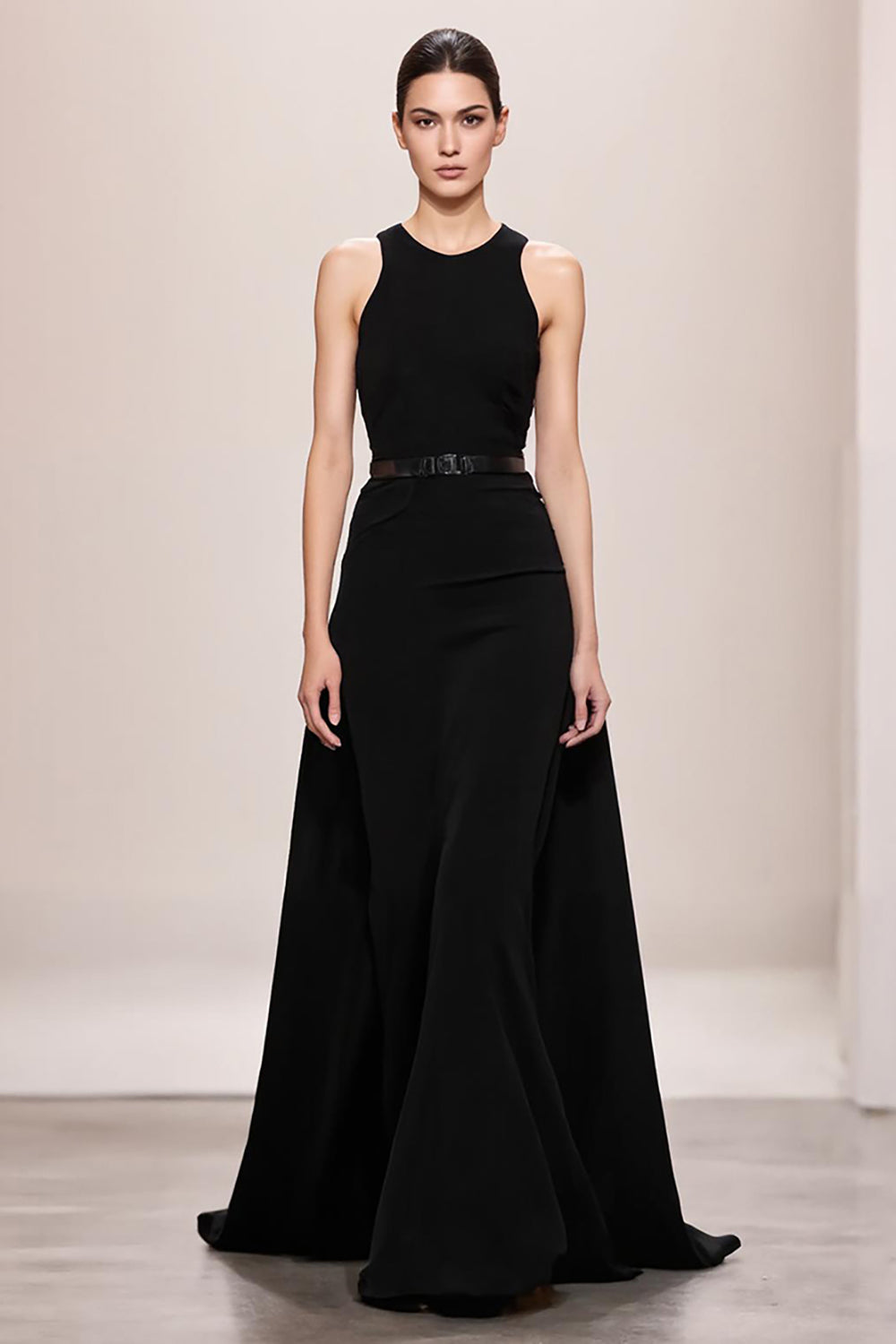 Velvet Black A-Line Halter Long Evening Dress