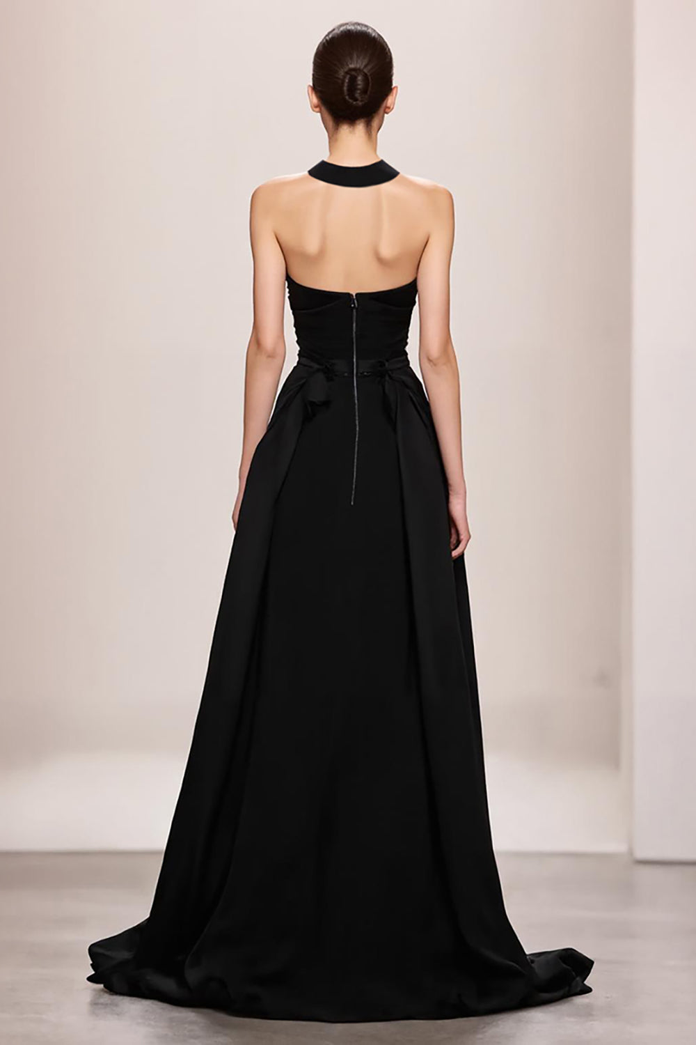 Velvet Black A-Line Halter Long Evening Dress