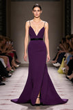 Dark Purple Satin Spaghetti Straps Long Evening Dress