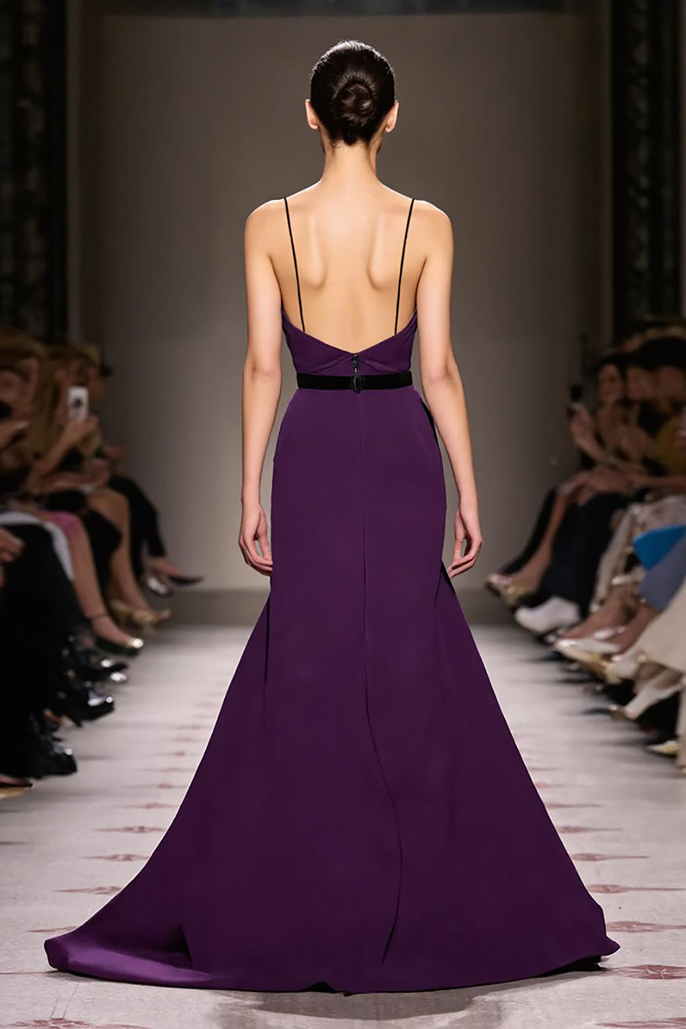 Dark Purple Satin Spaghetti Straps Long Evening Dress