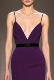 Dark Purple Satin Spaghetti Straps Long Evening Dress