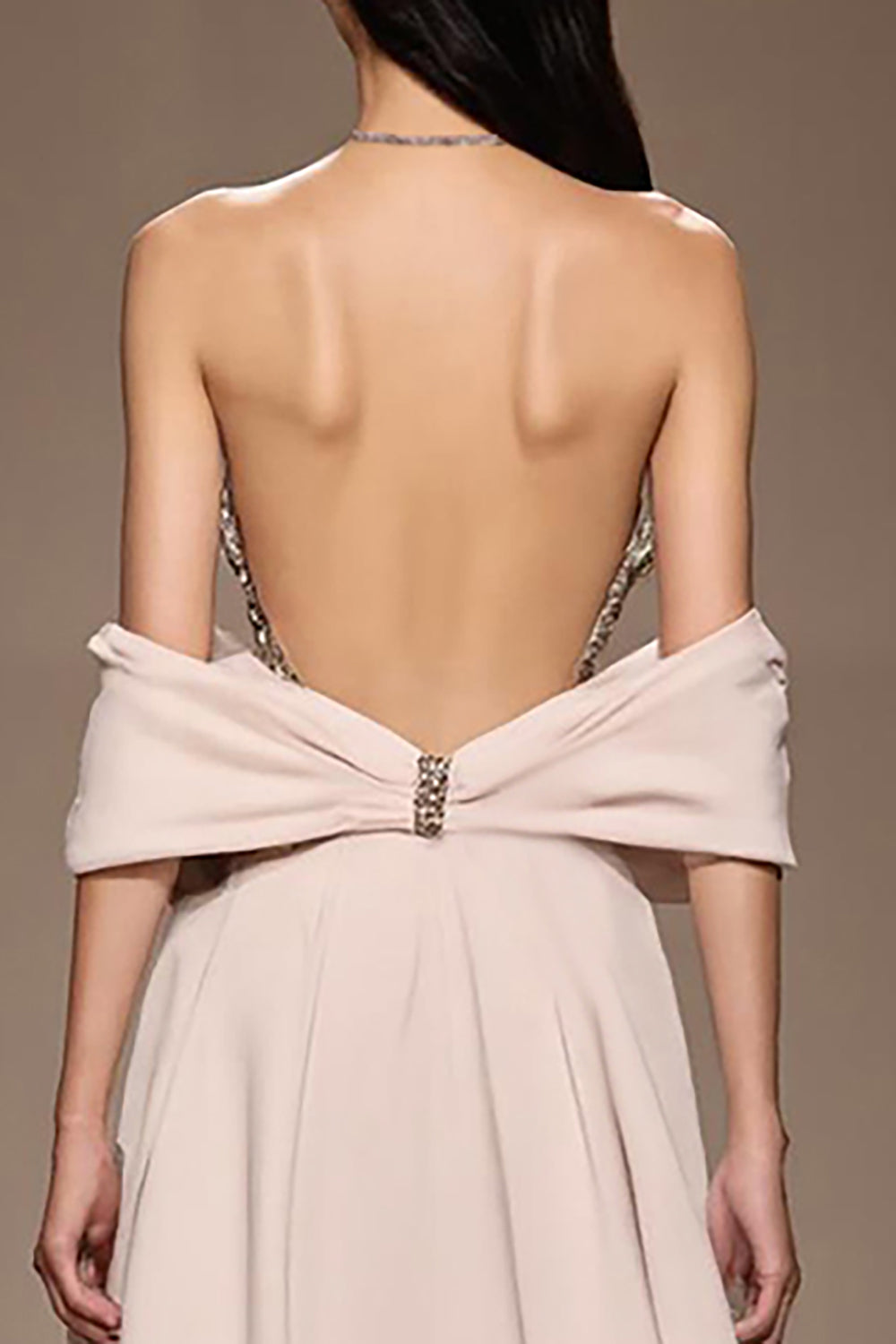 Ivory Satin A-Line Cold Shoulder Long Evening Dress with Slit