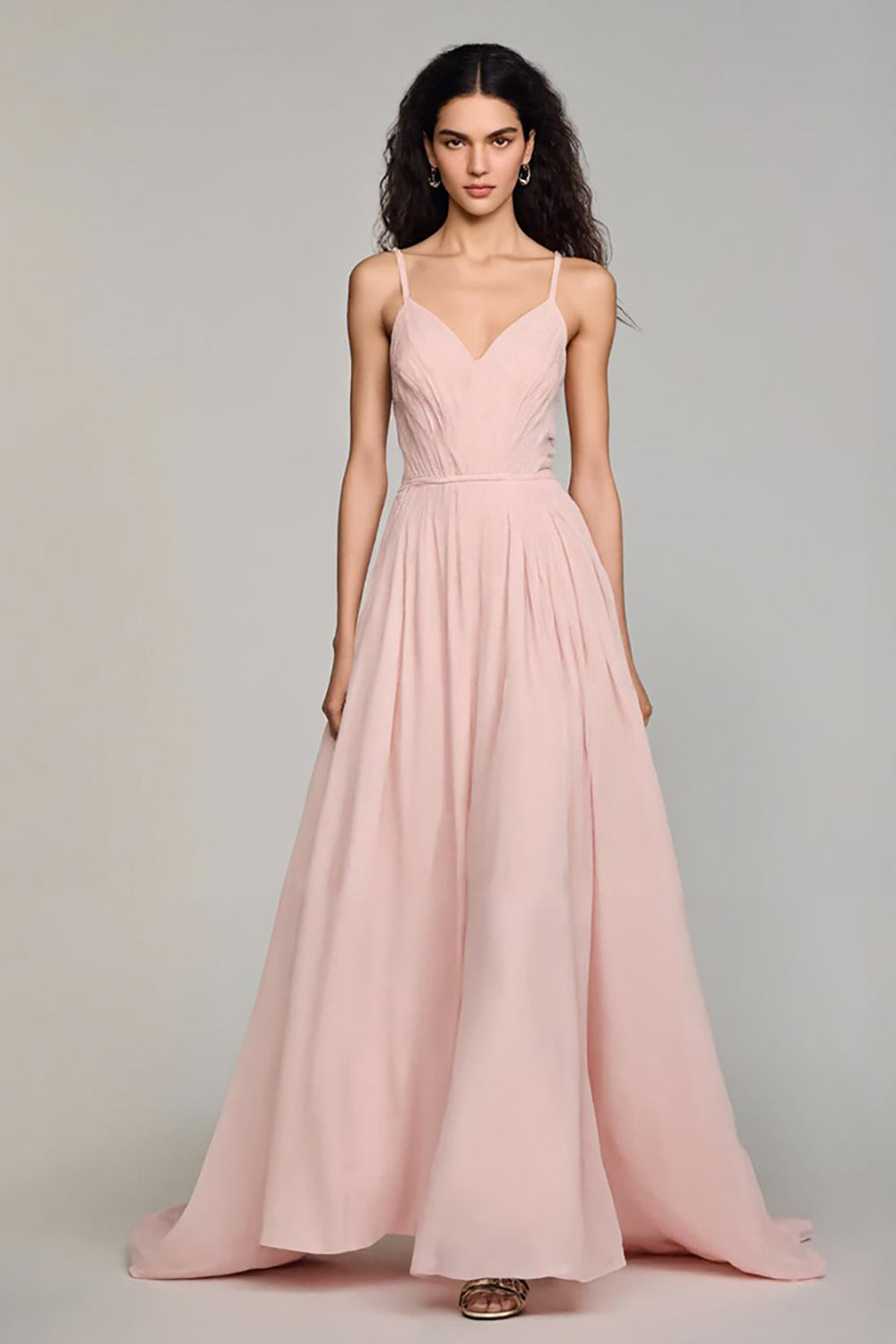 Light Pink Chiffon A-Line Spaghetti Straps Evening Dress
