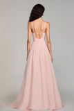 Light Pink Chiffon A-Line Spaghetti Straps Evening Dress
