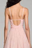 Light Pink Chiffon A-Line Spaghetti Straps Evening Dress