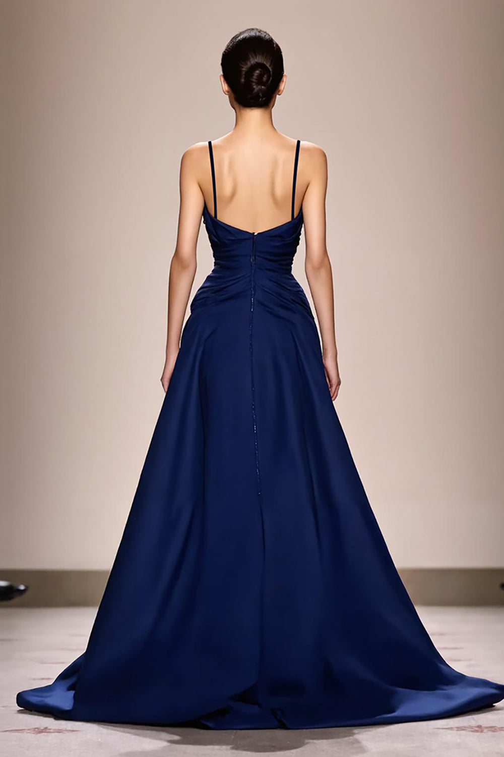 Dark Blue Spaghetti Straps Satin A-Line Evening Dress