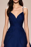 Dark Blue Spaghetti Straps Satin A-Line Evening Dress