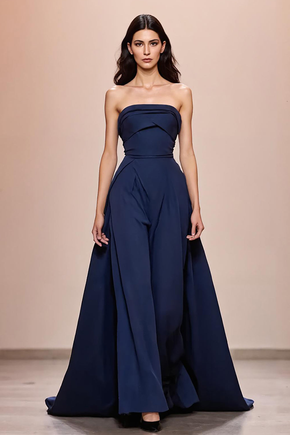 Dark Blue A-Line Satin Strapless Long Evening Dress