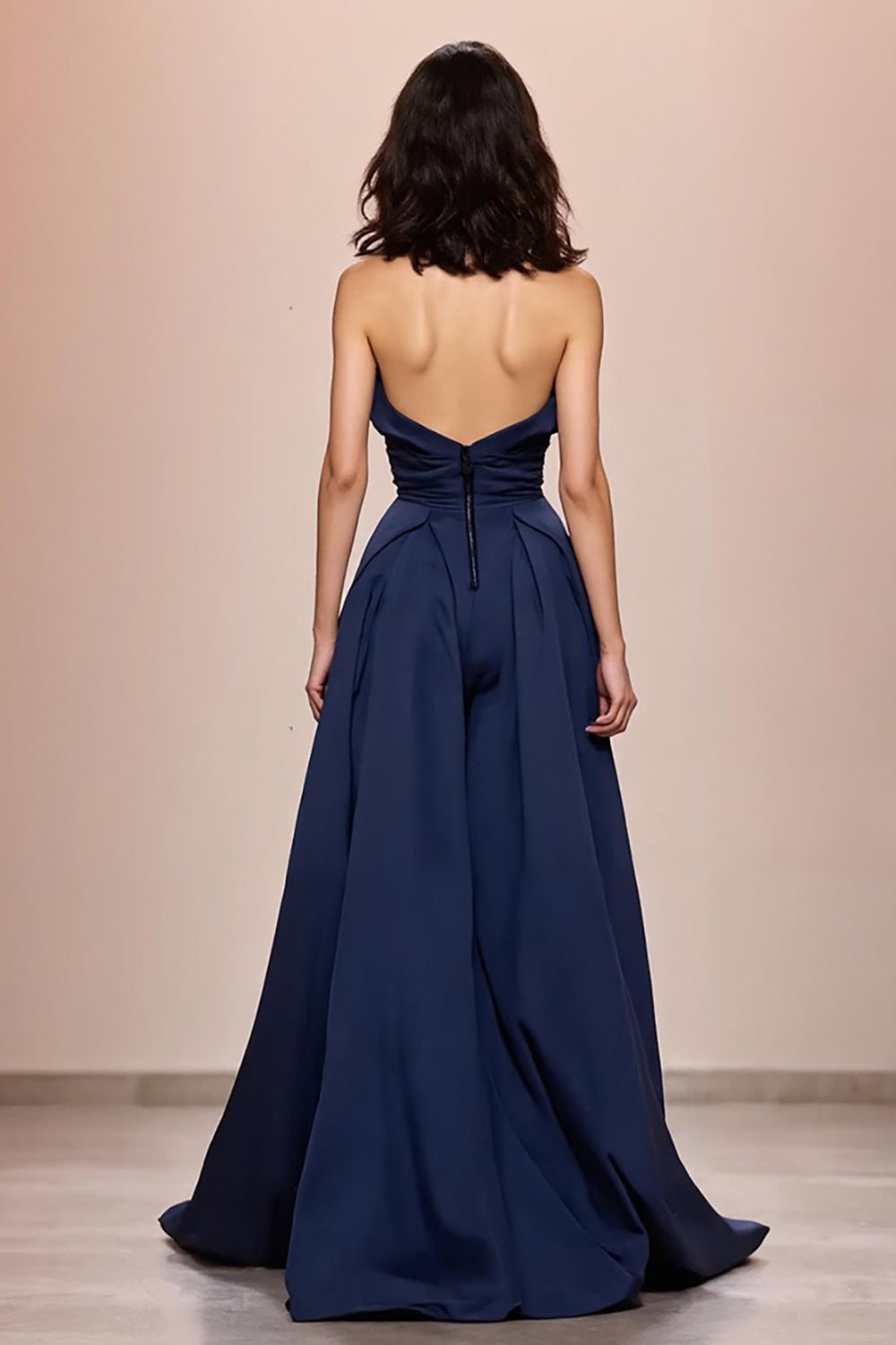 Dark Blue A-Line Satin Strapless Long Evening Dress