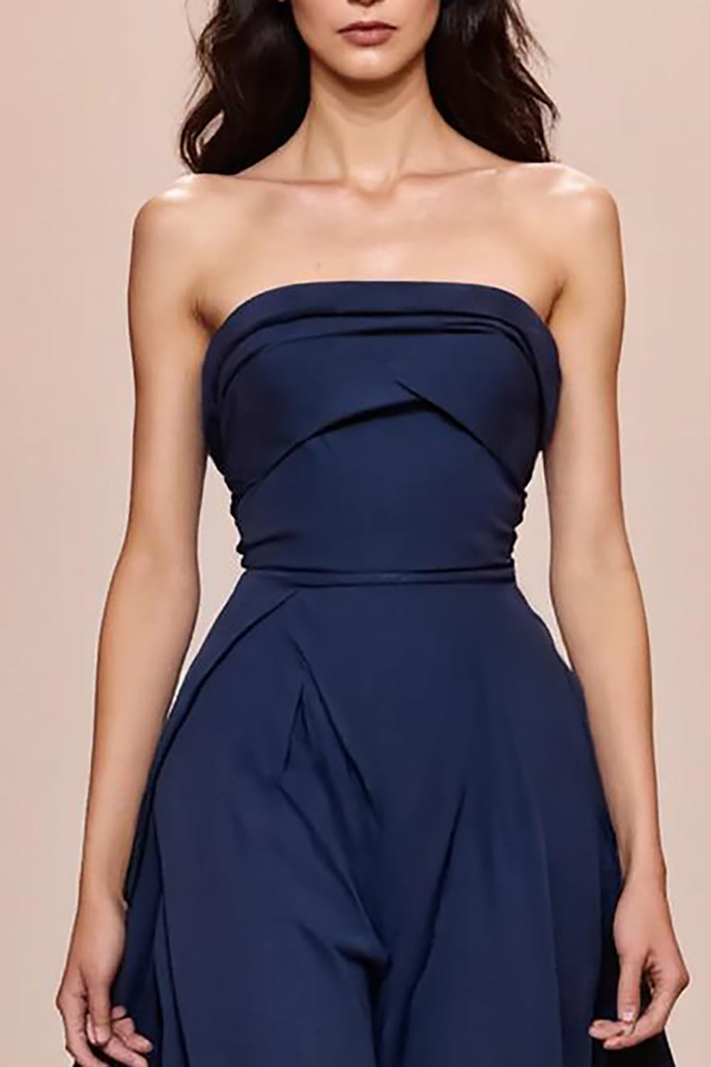 Dark Blue A-Line Satin Strapless Long Evening Dress