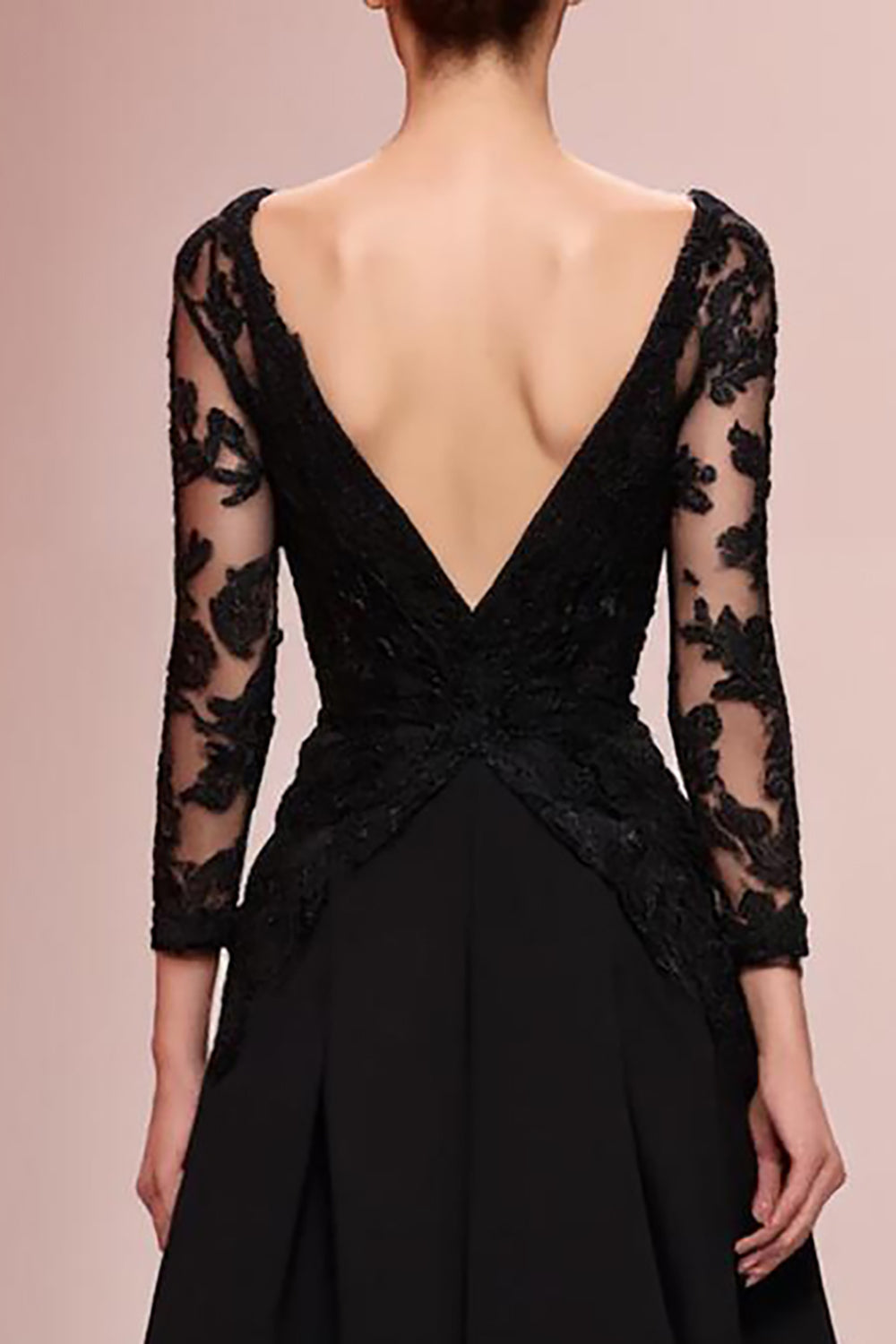 Black A-Line Appliqued Long Evening Dress with Lace